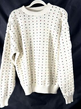 Vtg American Spirit Men’s 100% Cotton Cable Knit Diamond Cream/Red/Green Sz Lrg